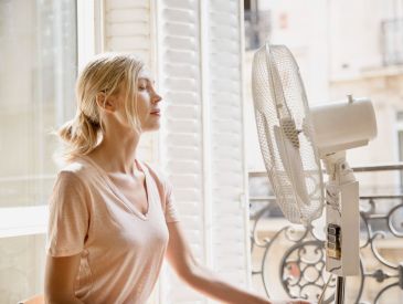 Woman stays cool in extreme heat.