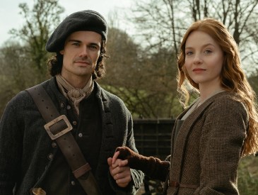 Jamie Roy as Brian Fraser and Harriet Slater as Ellen MacKenzie in 'Outlander: Blood of My Blood'